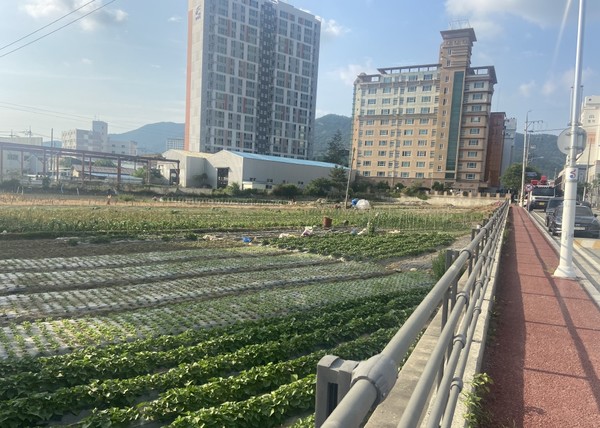 아파트 가격이 다시 오르고 있는 가운데 경찰서 뒤편에 새 아파트가 들어선다고 한다.