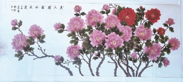 대흥사 집단시설지구 내 우정식당에는 문내면 출신 춘원 최한용의 목단화와 진달래 그림이 식당을 환하게 밝히고 있다.(춘원 최한용의 목단화)