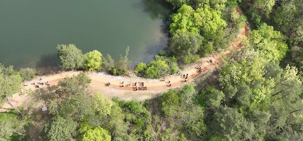 해남군이 치매 없는 해남군을 표방한 가운데 지난 4월17일 ‘2024년 한마음 치매극복 걷기 행사’에 참여한 군민들이 우슬저수지 옆 맨발산책로를 걷고 있다.