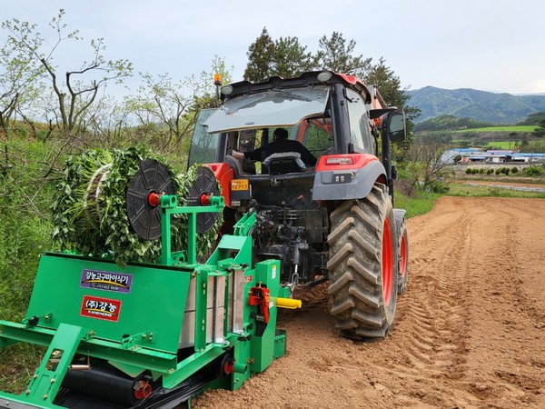 해남군은 고구마 정식 작업 기계화를 위해 옥천면 신죽리에서 현장연시회를 가졌다.