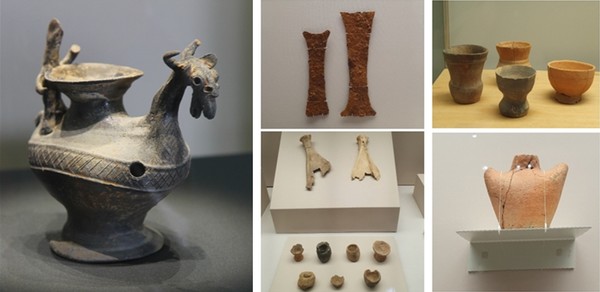 해남군이 전국 박물관에 흩어져 있는 해남유물의 장기위탁을 추진하고 있다. (사진 좌측 국립나주박물관 옥천 만의총 서수형토기, 국립광주박물관 소장 삼산 원진 철덩어리, 현산 분토리 목긴잔, 송지 군곡리 점뼈와 소형 토기, 새모양 토기)