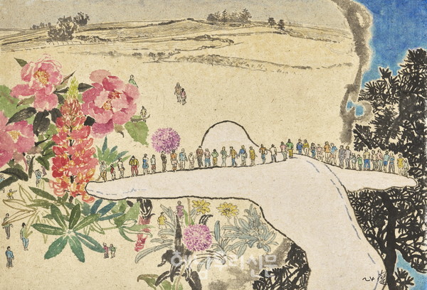 박태준 작가의 달마산 도솔암(한지에 먹 73×113cm. 2024.)