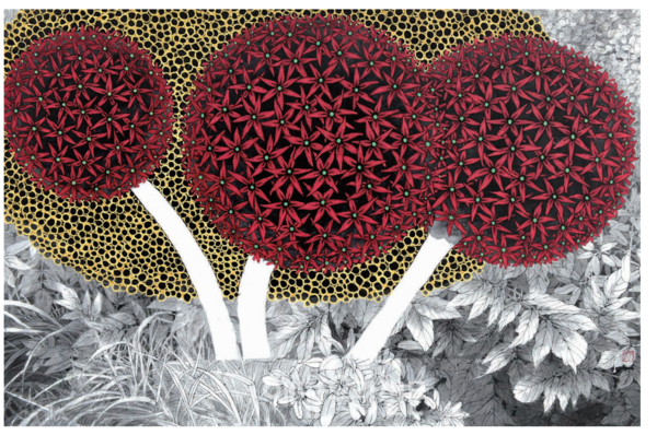 정선이 작가의 花:내안의 꽃/ 구김종이 위에 혼합재료 80×80