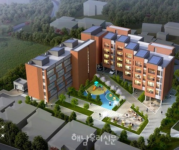 해남군이 151억원을 들여 해남청년공공임대주택을 해남고 뒷편에 건립한다.(조감도)