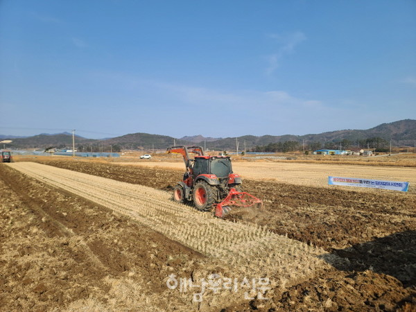 해남군이 왕우렁이 피해를 막기 위해 논 깊이 갈이를 적극 권장하고 나섰다.