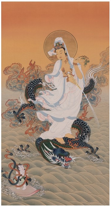 이채원의 기룡관음도 비단에 천연석채